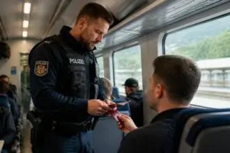Συμβολική εικόνα αστυνομικού ελέγχου ταξιδιωτικών εγγράφων σε διεθνές τρένο στη Βαυαρία