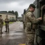 Βρετανοί στρατιωτικοί ελέγχουν εξοπλισμό σε χώρο εκπαίδευσης, συμβολίζοντας την αμυντική ετοιμότητα του Ηνωμένου Βασιλείου