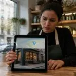 Συμβολική εικόνα εργαζομένου σε κατάστημα των Βρυξελλών που εξετάζει παραπλανητική φωτογραφία ψηφιακού χάρτη