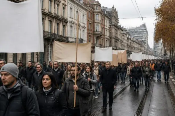 Συμβολική εικόνα συγκέντρωσης διαδηλωτών σε κεντρικό δρόμο των Βρυξελλών στο Βέλγιο