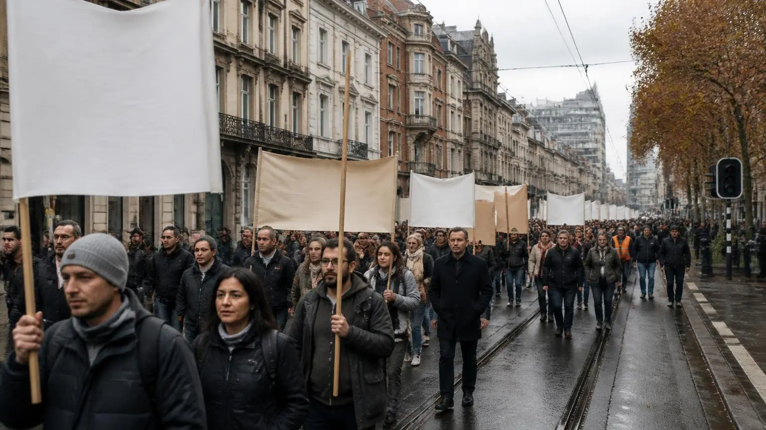 Συμβολική εικόνα συγκέντρωσης διαδηλωτών σε κεντρικό δρόμο των Βρυξελλών στο Βέλγιο