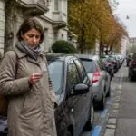 Συμβολική εικόνα κατοίκου δίπλα σε σταθμευμένα αυτοκίνητα στη Μπλε Ζώνη της Ζυρίχης