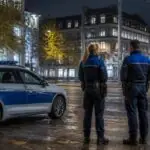 Δύο αστυνομικοί σε αστικό δρόμο της Ζυρίχης το βράδυ, συμβολική απεικόνιση